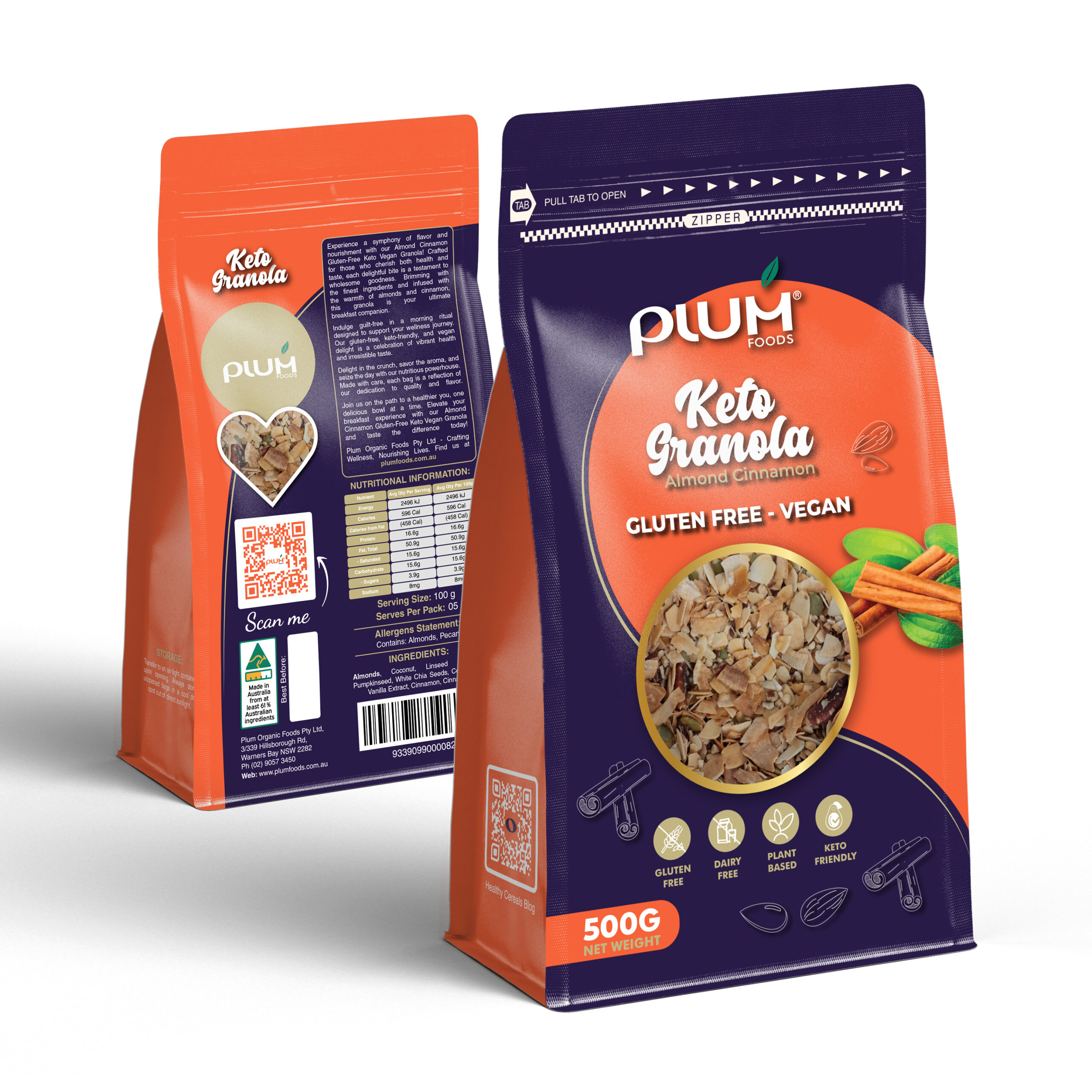 Plum Foods 500g Cinnamon Keto Gluten Free Granola