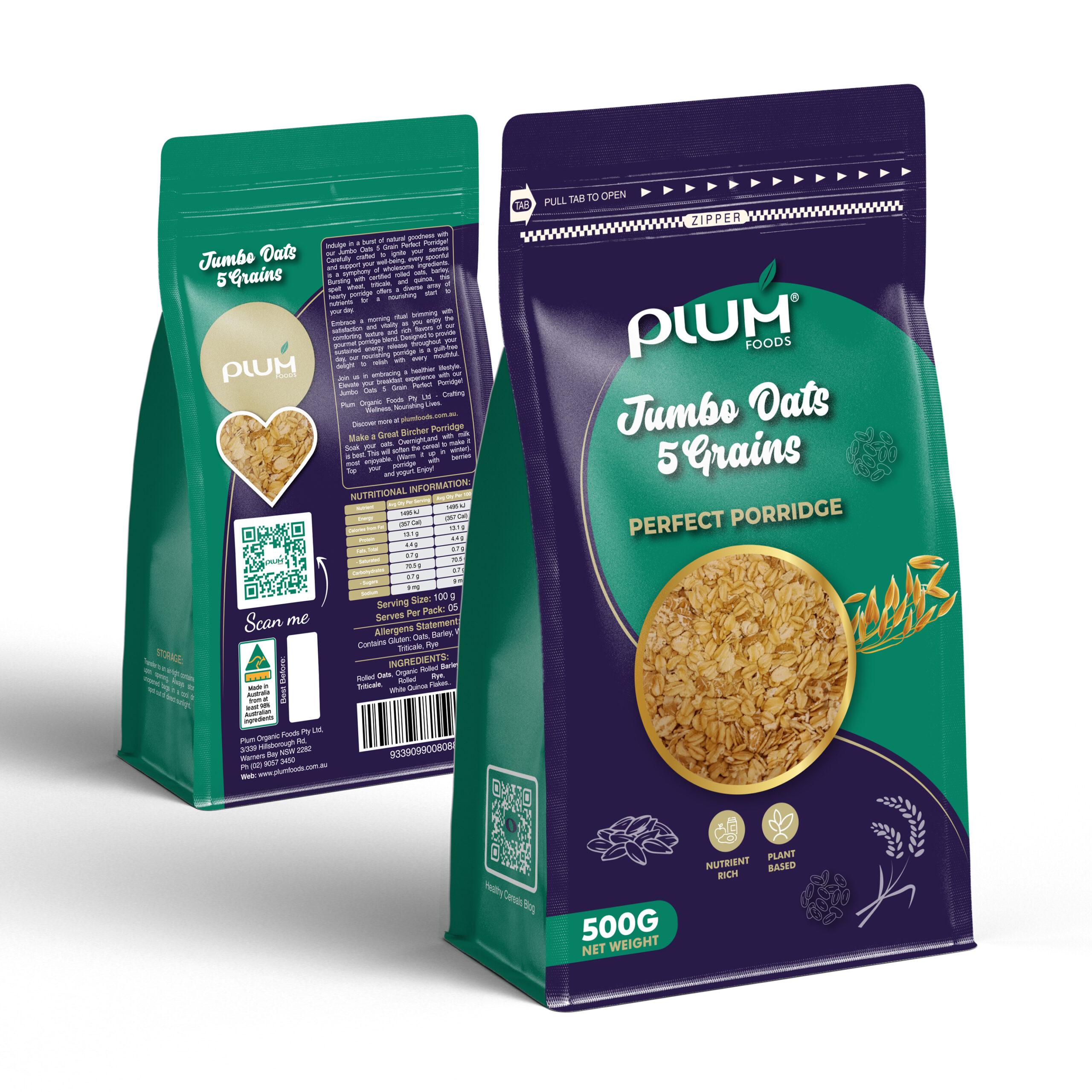 Plum Foods Jumbo Oats 500g - For Perfect Porridge